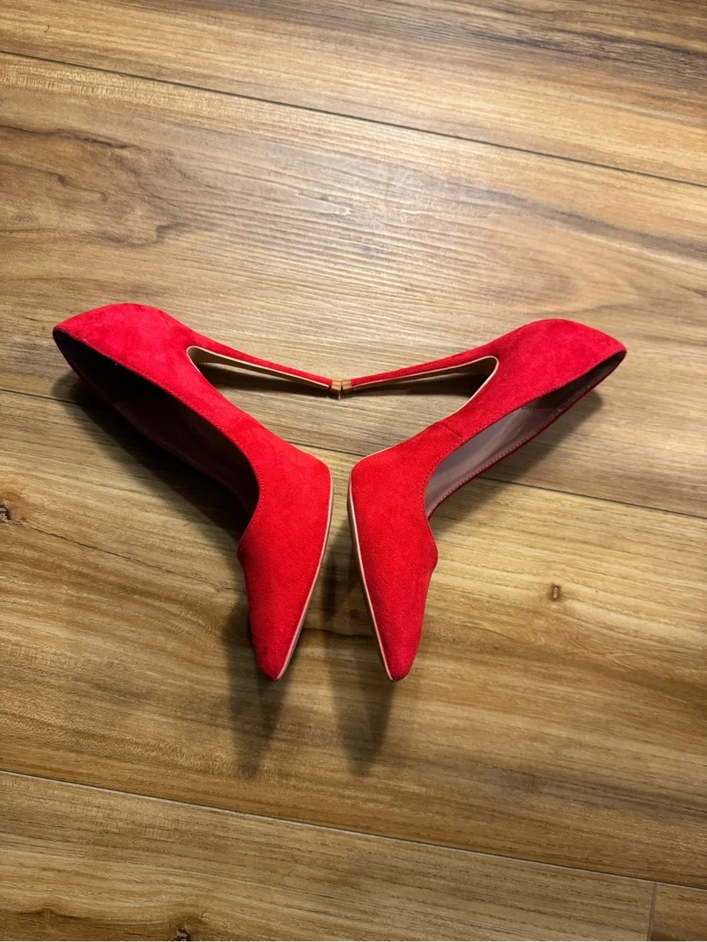 Red Pointed-Toe Faux Suede Stiletto Heels